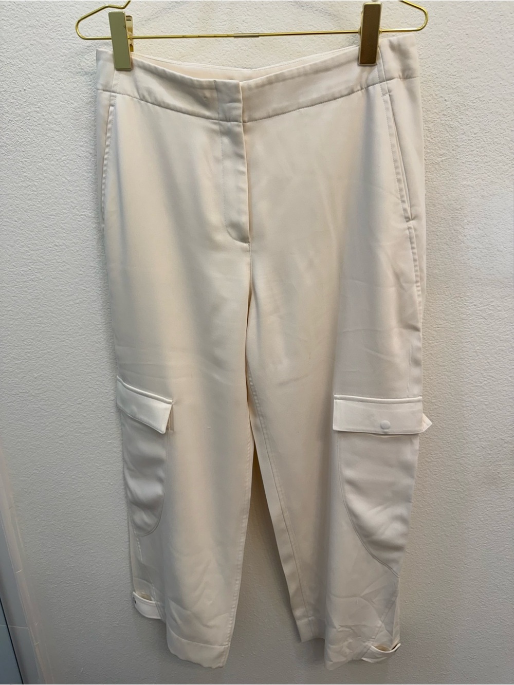 Club Monaco Women’s Beige Solid Cargo Pants Flat Front Zip Button Zipper 6